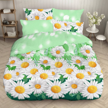 Комплект постельного белья 2-спальный, бязь "Комфорт" (Ромашковое лето, зеленый)